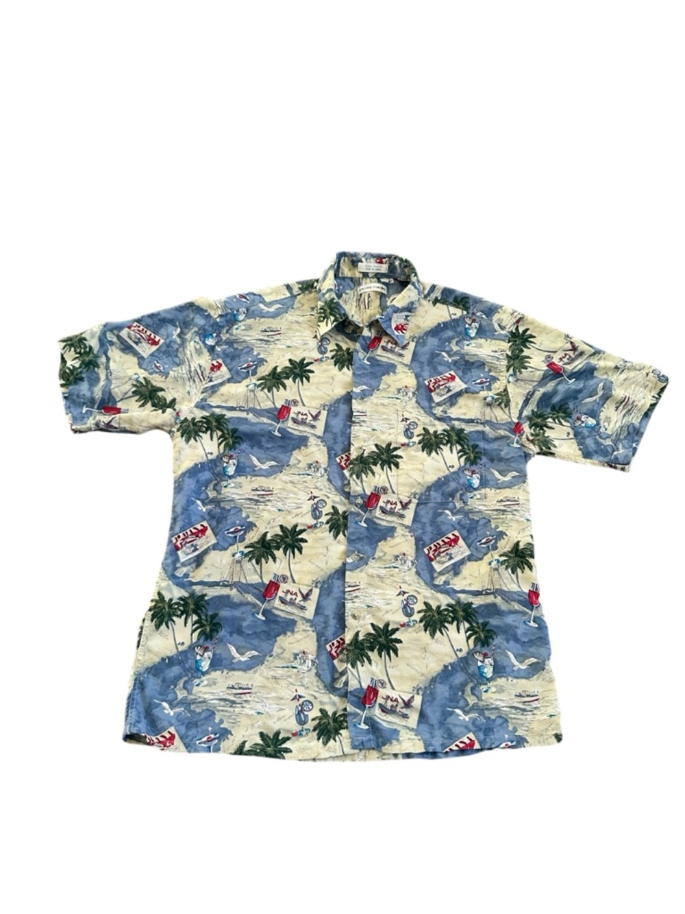 Pierre Cardin Tropical Print Button-Down Shirt - Blue/Cream/Green